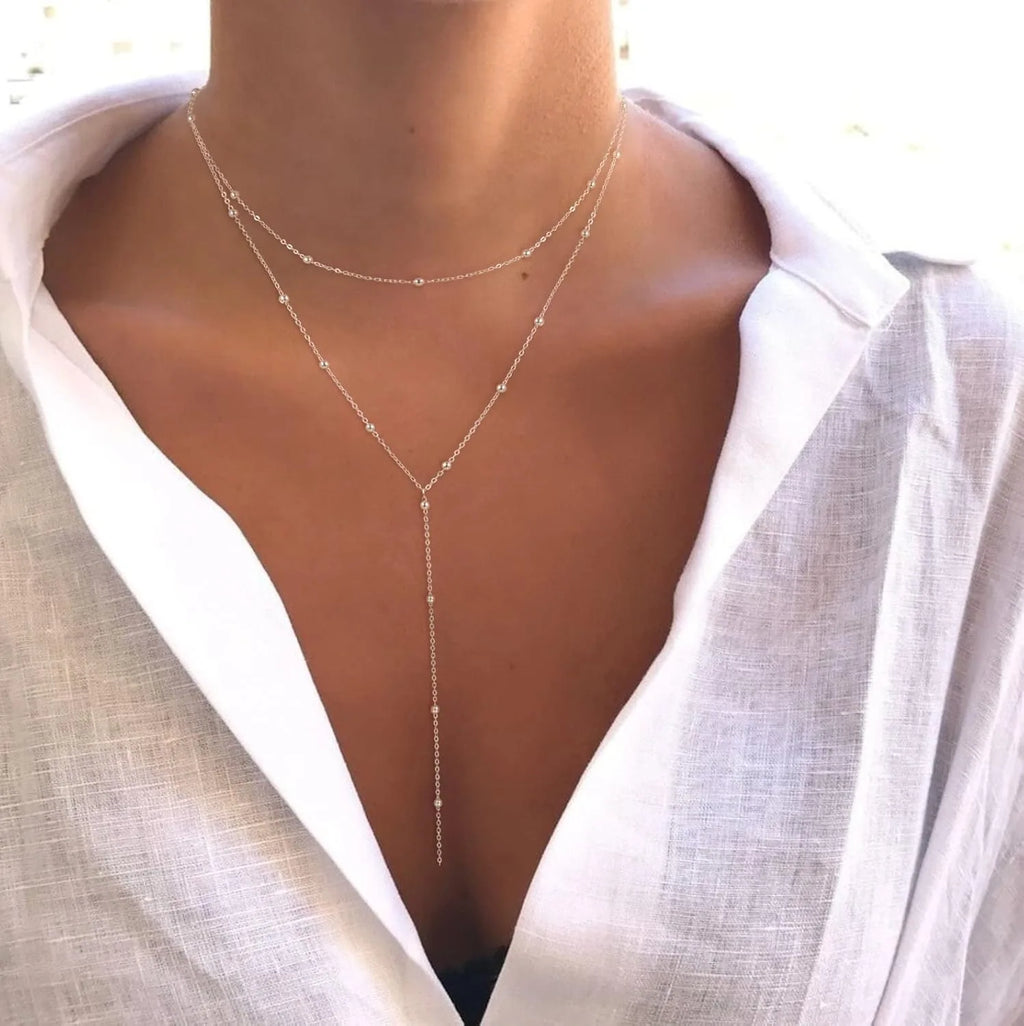 Celeste Layered Gold/Silver Lariat Necklace
