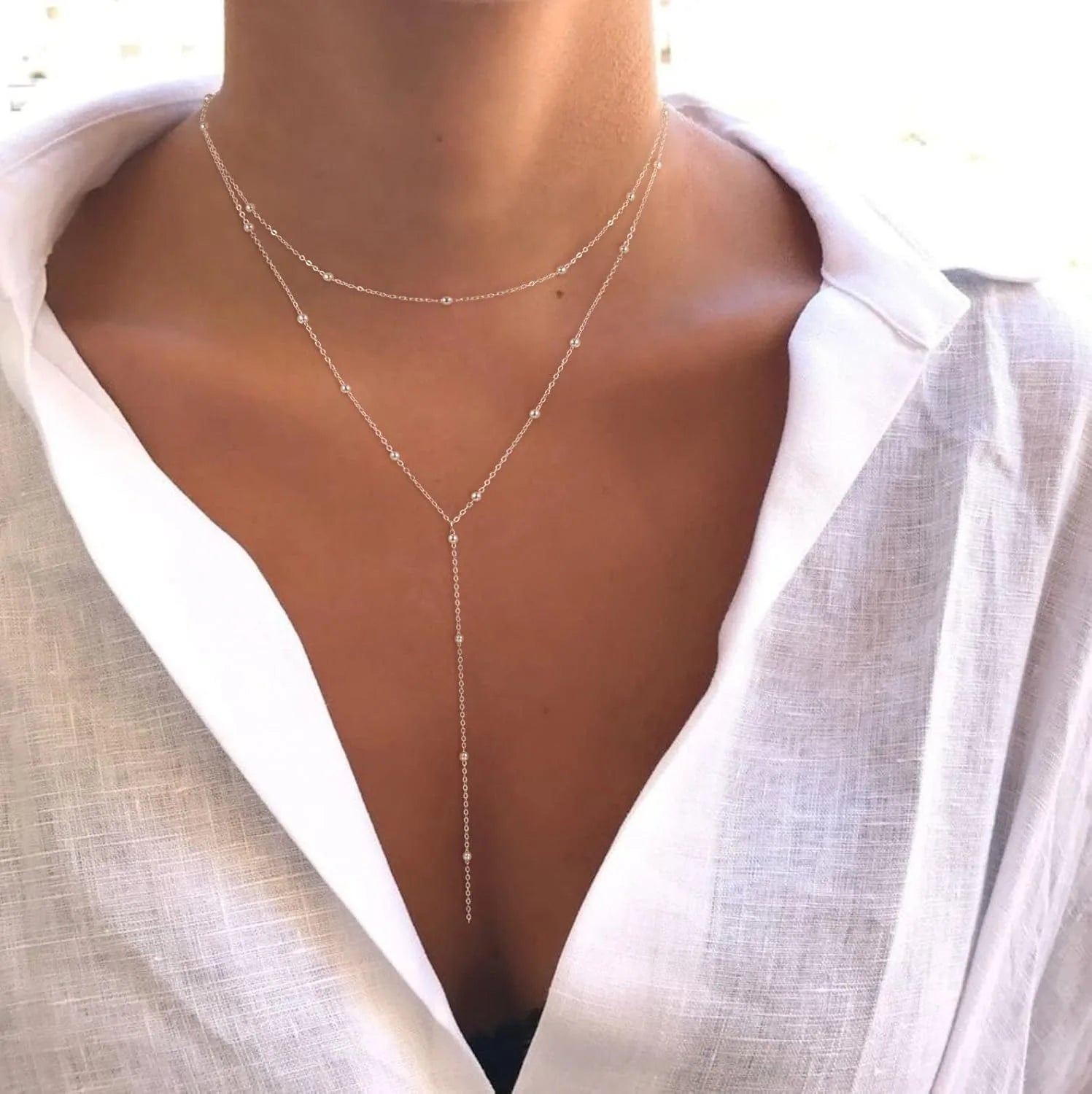 Celeste Layered Gold/Silver Lariat Necklace
